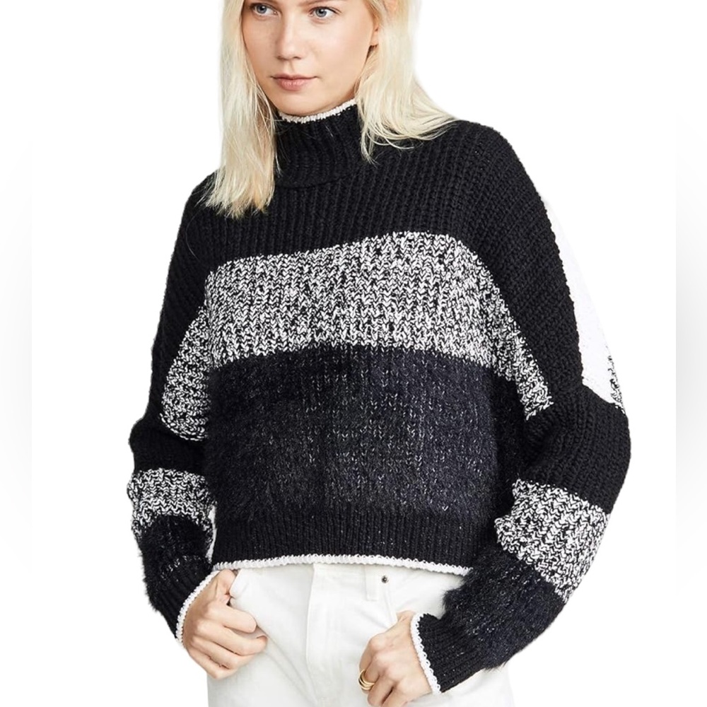 Free People Sunbrite Mock Neck Crop Sweater Size Large In Cool Night Combo